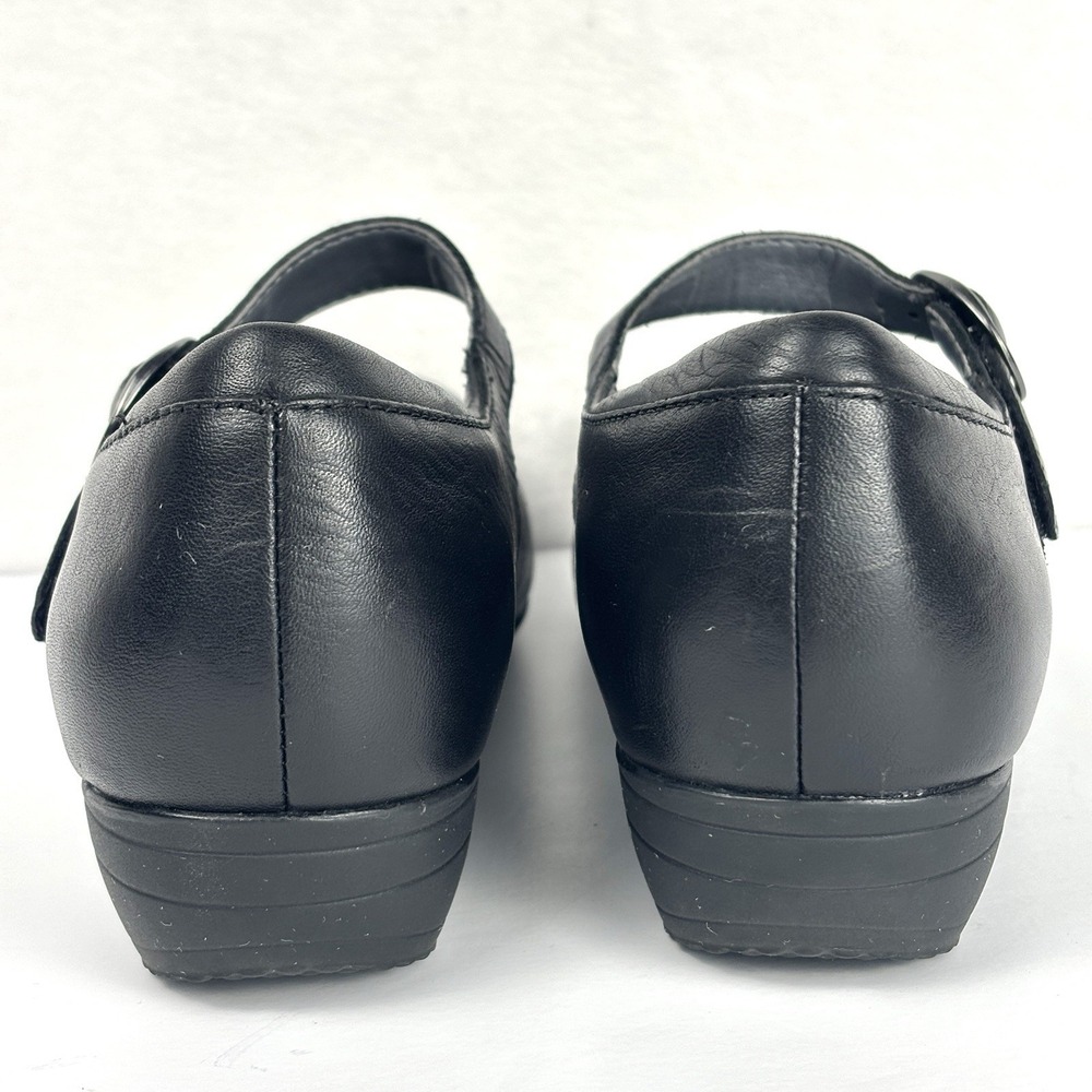 Dansko Fawna Mary Jane Shoes Womens 37 US 6.5-7 Black Leather Low Wedge Comfort - Picture 11 of 15